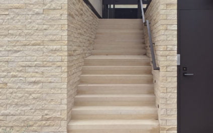 auberge limestone split face monolithic paving, stairs