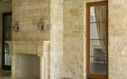 foulard limestone thin veneer, quoins, fireplace