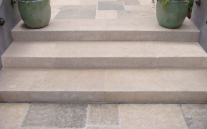marly limestone brushed paving, stairs