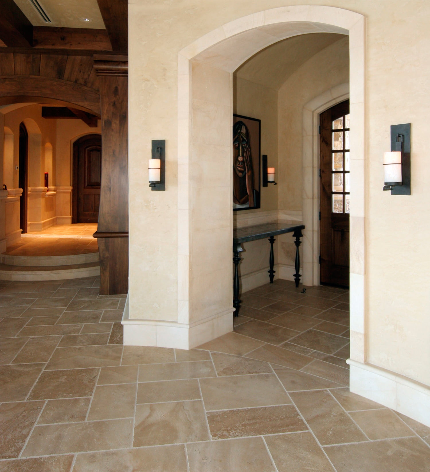 mistral limestone dark honed paving, mistral limestone light baseboard, door casing